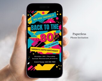 Electronic 80's Party Invite, Back To the 80's Theme Invitation,Throwback Retro Birthday Invite Digital, 40th Birthday Party, Canva 111