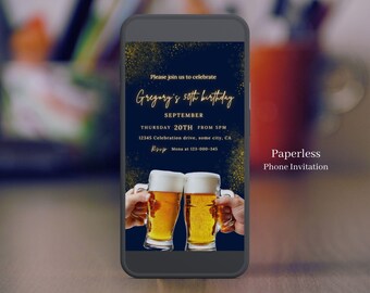 Cheers & Beers Birthday Invitation for Men, Editable Template (Digital Download) - 198