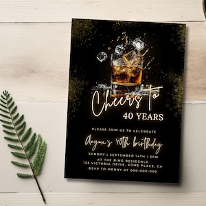 40e verjaardagsuitnodiging voor mannen, whisky thema surprise party uitnodigingen voor hem, 30e 40e 70e 80e verjaardag kaart afdrukbaar of tekst 199