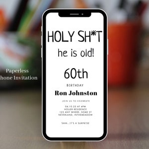 Funny Adult Birthday Invitation for Men, 40th 50th 60th 70th Or Any Age Surprise party invite, Minimalistic Simple Modern Phone Invite 14