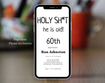 Funny Adult Birthday Invitation for Men, 40th 50th 60th 70th Or Any Age Surprise party invite, Minimalistic Simple Modern Phone Invite 14