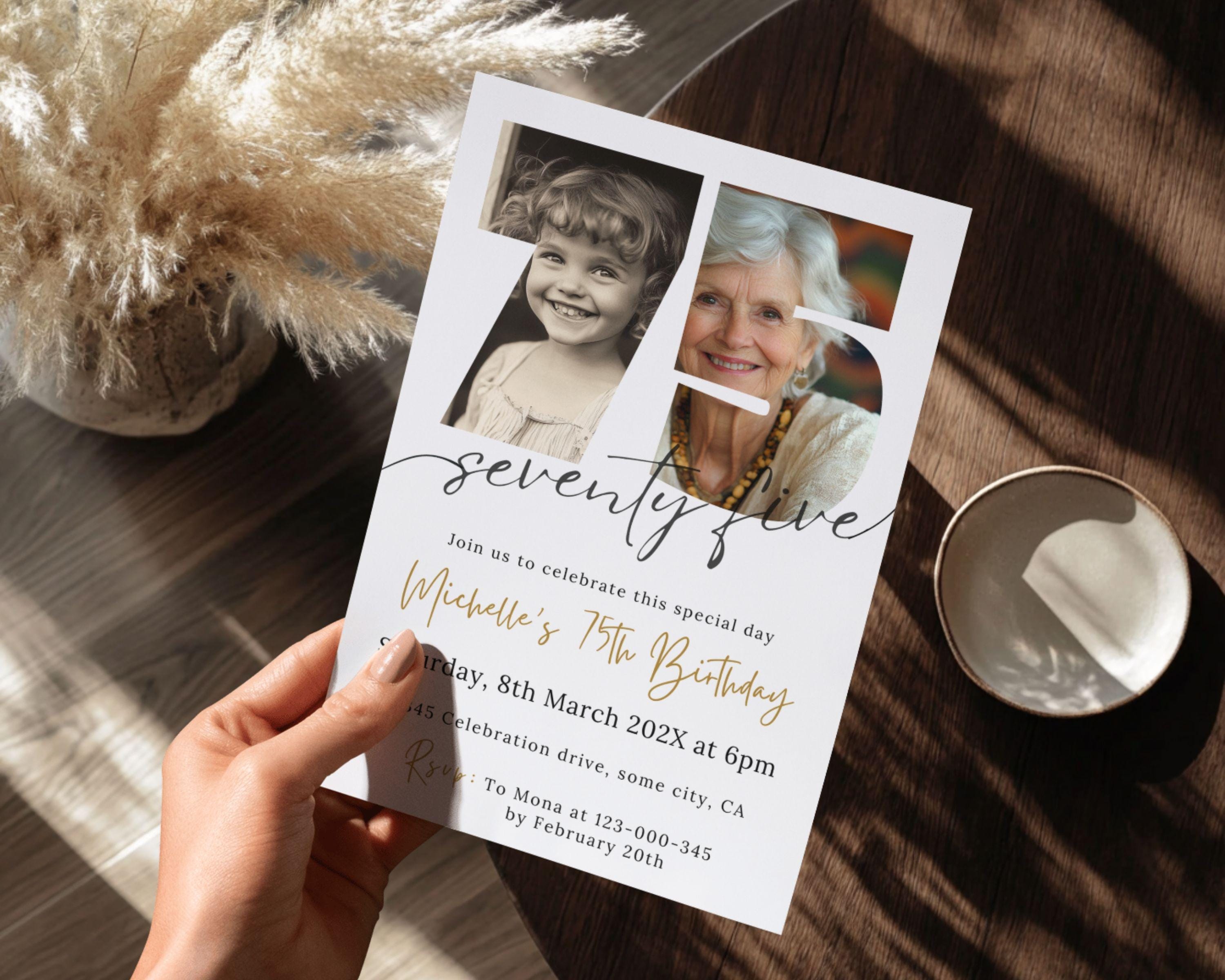 75th Birthday Invite With Photo, Digital Download, 75th Birthday Invitation Template Men or Women Look Who's 75 Editable Printable Card 197