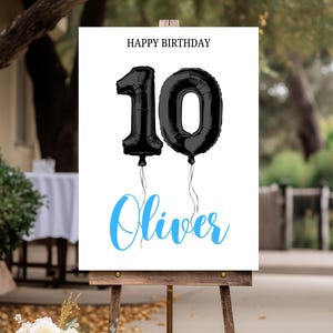 10th Birthday Welcome Sign, Digital Download, Balloon Number Birthday Party Banner, Editable & Printable Yard Sign Poster Canva Template 127