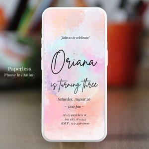 Electronic Rainbow Colourful Birthday Invitation For Kids, Girls or Women Of Any Age, Kids Birthday Invitation, Oriana 10