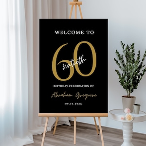 Panneau de bienvenue 60e anniversaire pour homme, téléchargement numérique, bannière de fête pour lui, affiche d'anniversaire adulte modifiable et imprimable, modèle Canva 06