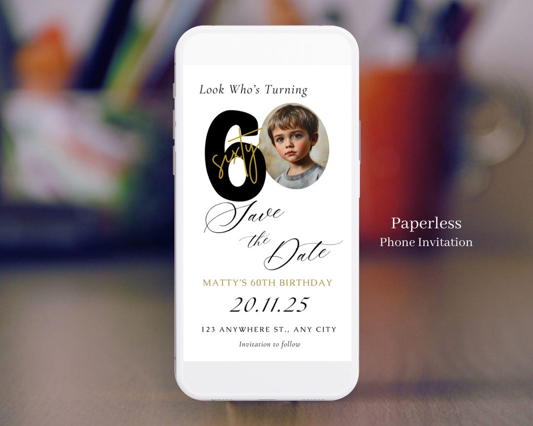 60th Birthday Save the Date, Photo Invitation, Canva Template (digital