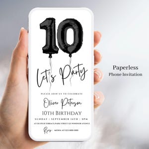 Modèle d'invitation électronique pour 10 ans, garçon, numérique, 10 ans, invitation d'anniversaire, ballon, nombre, faisons la fête, anniversaire, e-carte, 09, modifiable