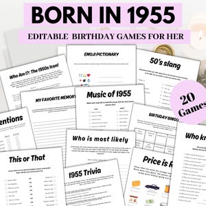 70. Geburtstag Spielkarten für Frauen, lustige Party-Aktivitäten für 70. Geburtstagsfeier für sie Geboren 1955, Senior Woman Sofort-Download 05