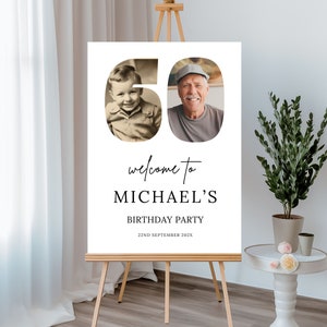 60. Geburtstag Willkommensschild für Männer mit Foto, digitaler Download, Partybanner für ihn bearbeitbares & druckbares Geburtstagsposter Canva Vorlage 25