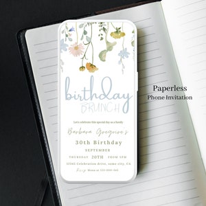 Birthday Brunch Invitation Digital, Party invitations for Adult Women, Editable Template, phone or text, Brunch Invite Canva 157