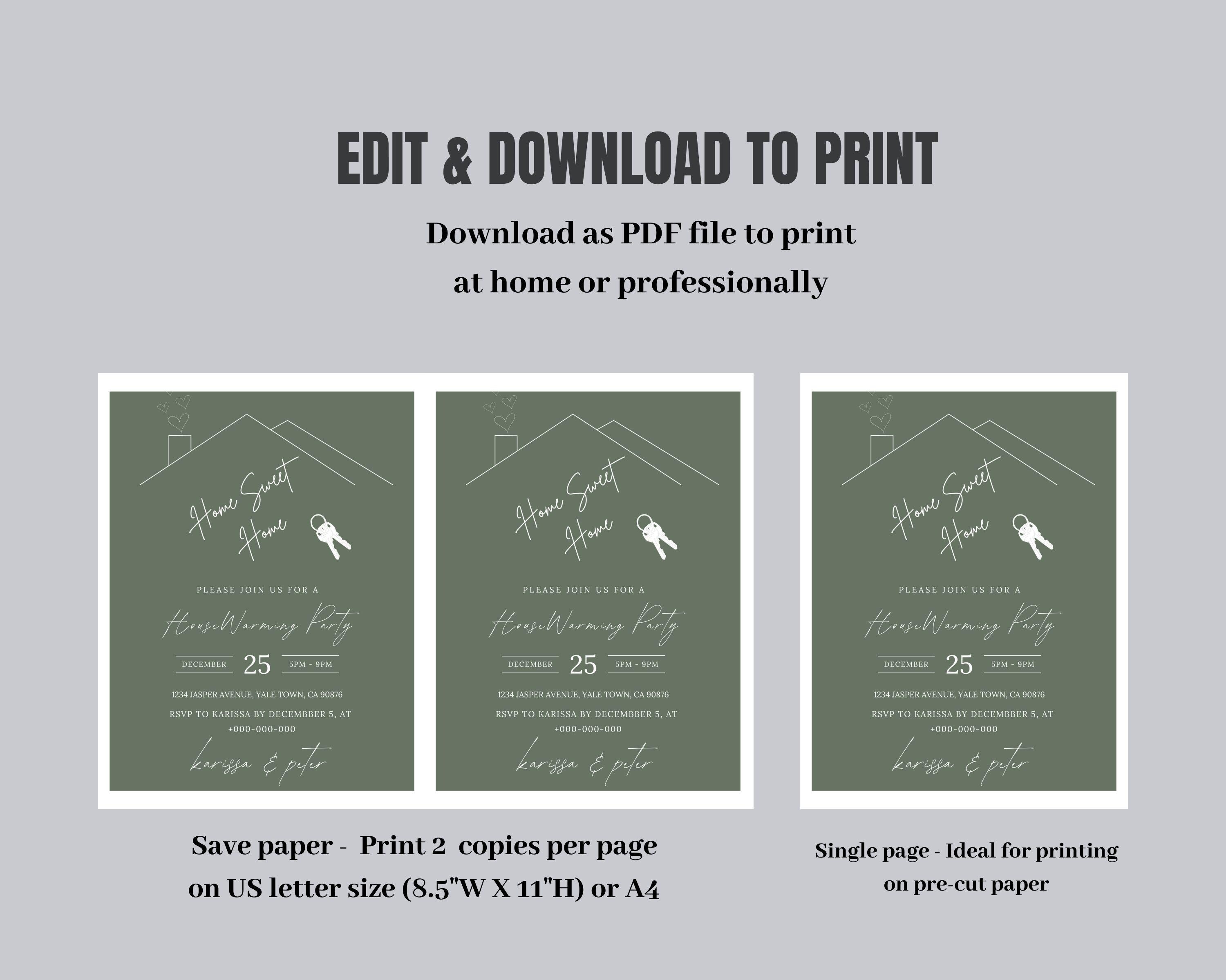 Sage Green Housewarming Invitation, New Home Party (digital Template ...
