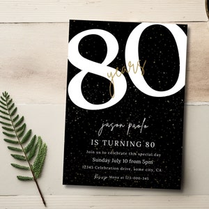 80. Geburtstagseinladung, digitaler Download, 80. Party einladen für Männer Opas Geburtstagskarte bearbeitbare Vorlage druckbar oder Text, Canva 156
