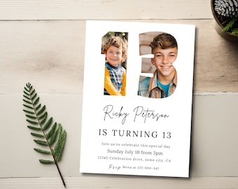 13e verjaardagsuitnodiging, digitale download, foto 13-jarig meisje uitnodigen, tiener verjaardagsfeestje uitnodigingen sjabloon, afdrukbaar, Canva 39