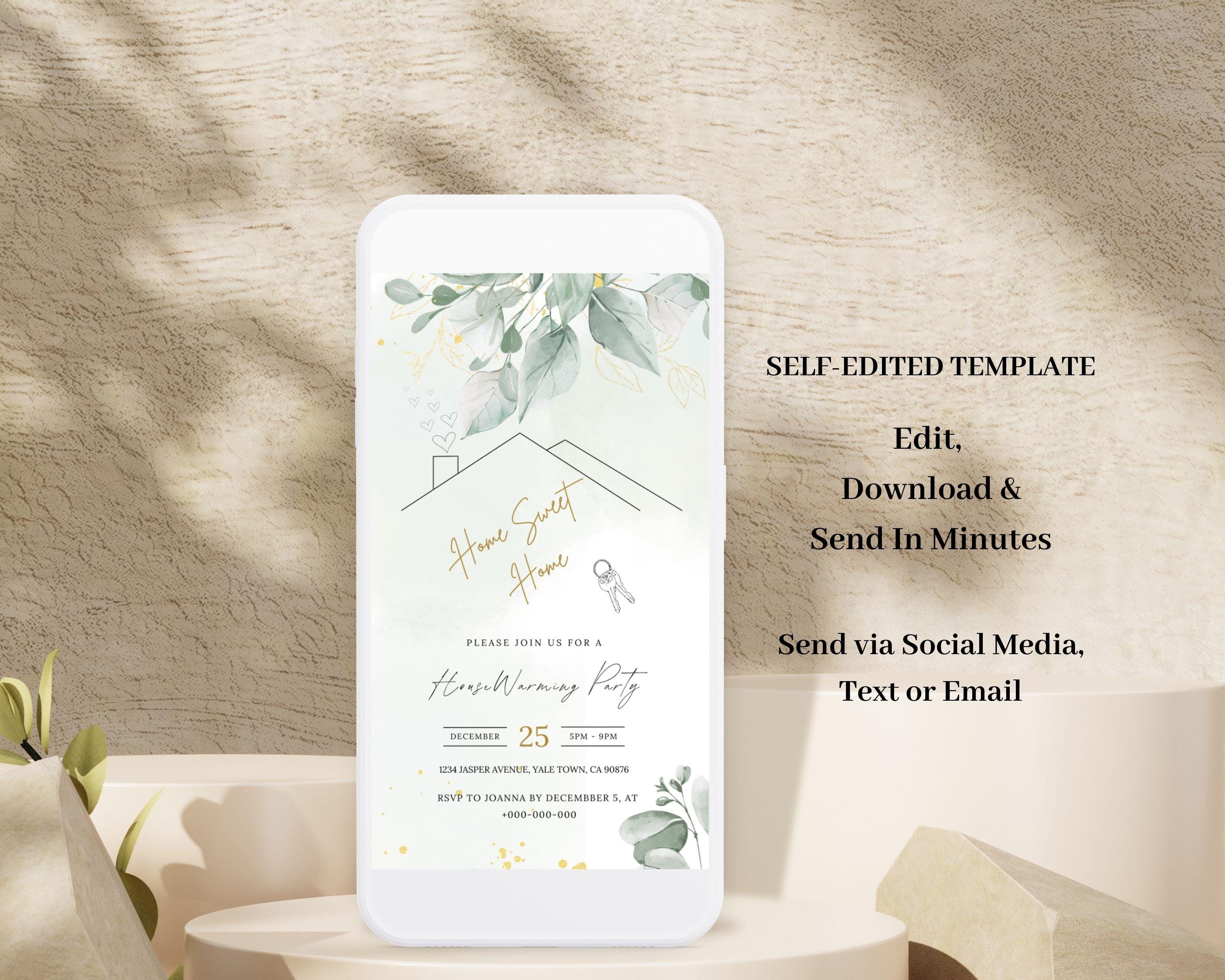 Greenery Housewarming Invitation, Electronic New Home Invite (digital ...