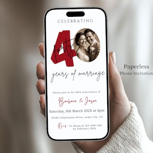 Ruby Wedding Anniversary Phone Invitation, Editable Photo Evite (Digital Download) - 13