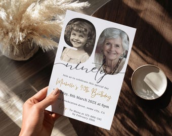 90th Birthday Invitations, 90th Birthday Invite With Photo, Digital Download, Invite For Men or Women, Editable Printable Card Template 195