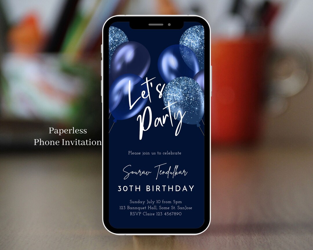 Electronic Let's Party Blue Men's Birthday Invitations Template ...