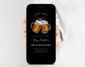Electronic Adult Birthday Invitation For Men, Digital Surprise Beer Party For 40th, 50th, 60th, 70th birthday,   editable mobile invite, 002