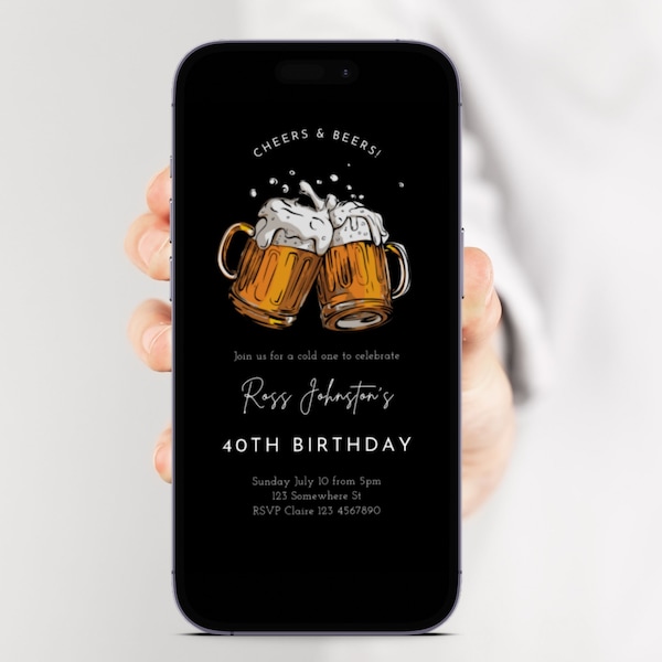 Electronic Adult Birthday Invitation For Men, Digital Surprise Beer Party For 40th, 50th, 60th, 70th birthday,   editable mobile invite, 002