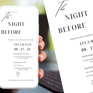 Electronic Rehearsal Dinner Invitation, Modern Minimalist Wedding Rehearsal Evite, Digital Text Dinner Invite, Canva Editable Template 001