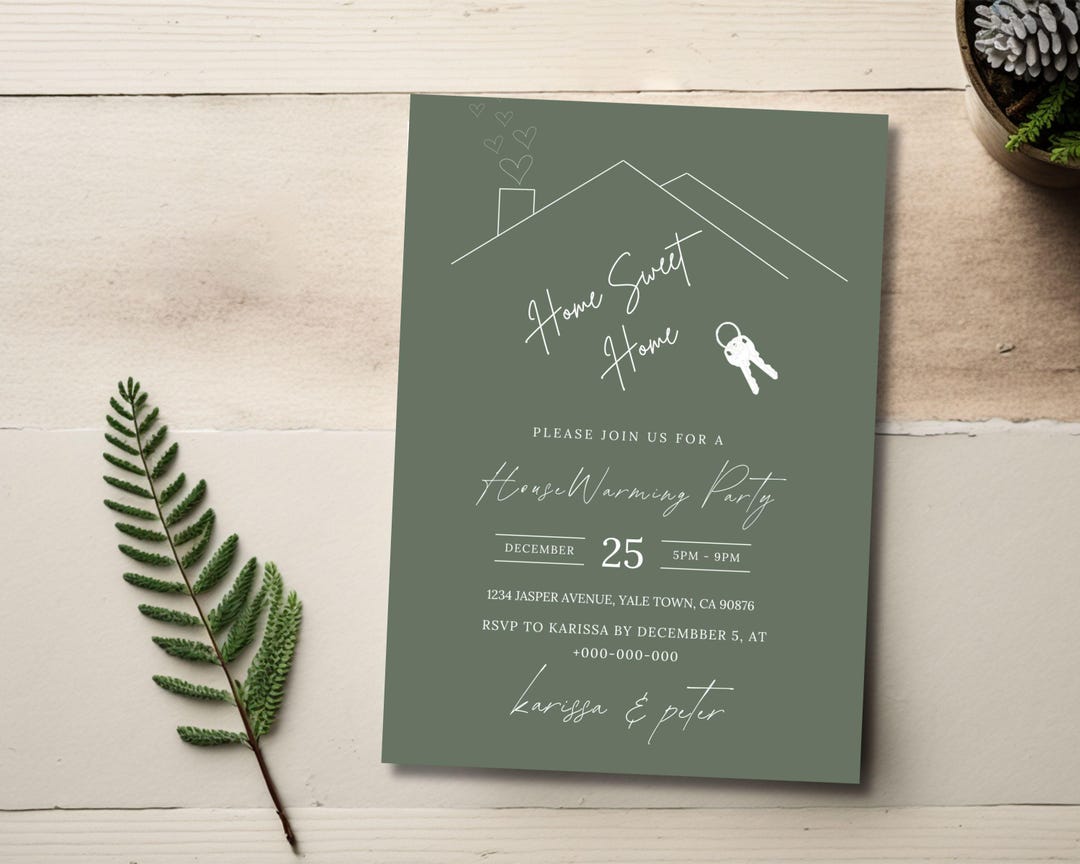 Sage Green Housewarming Invitation, New Home Party (digital Template ...