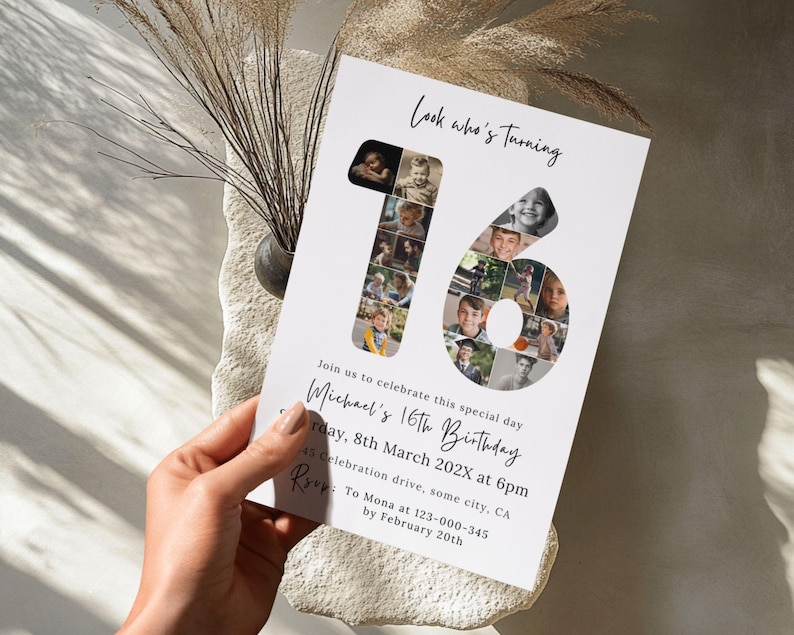 16th Birthday Photo Collage Invitation Template (digital Download) - 74