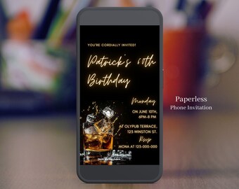 Whiskey Birthday Invitation for Men, Milestone Invite, Editable Template (Digital Download) - 197