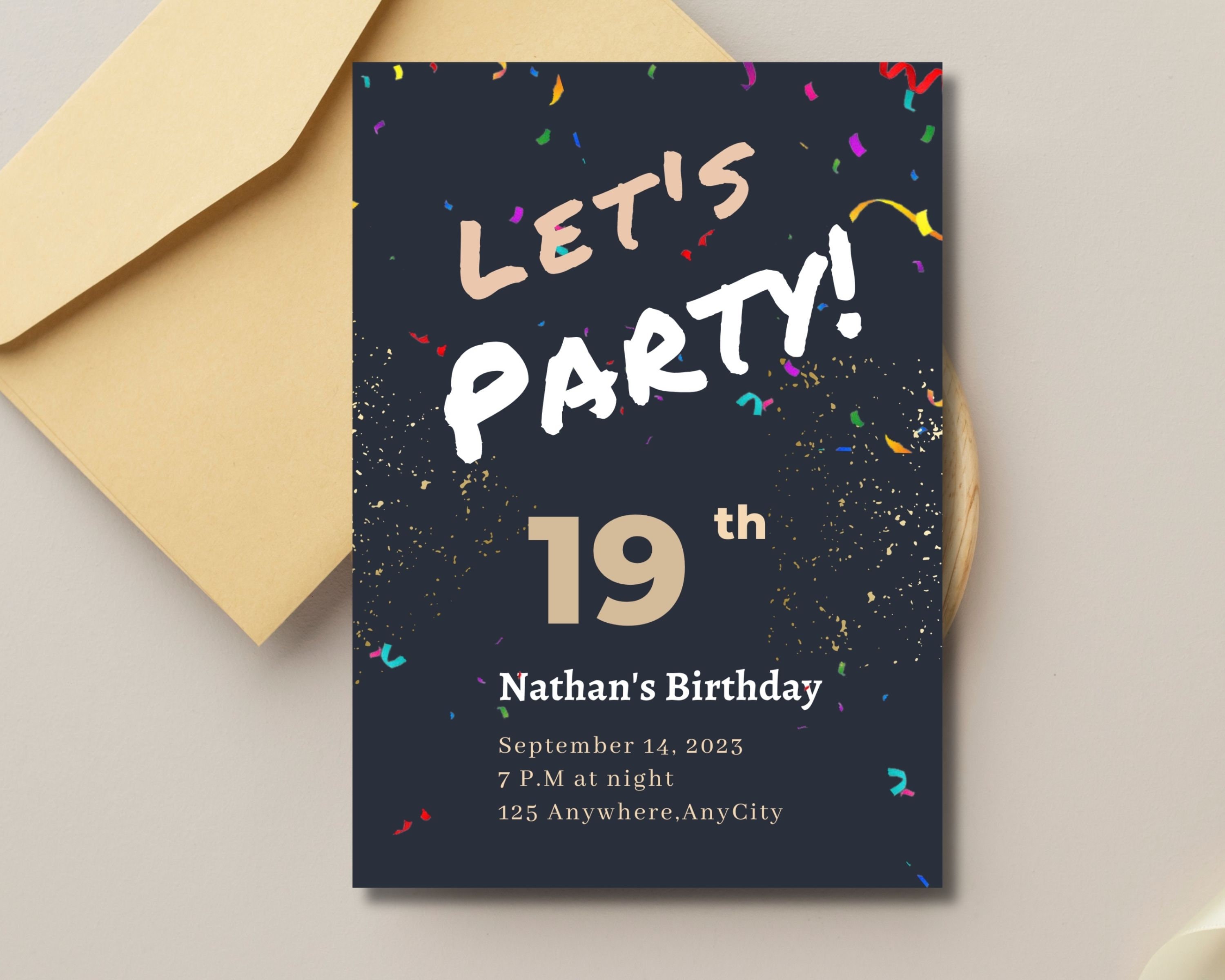 19th Birthday Invitation, Black Lets Party Birthday Party Invite Boy ...