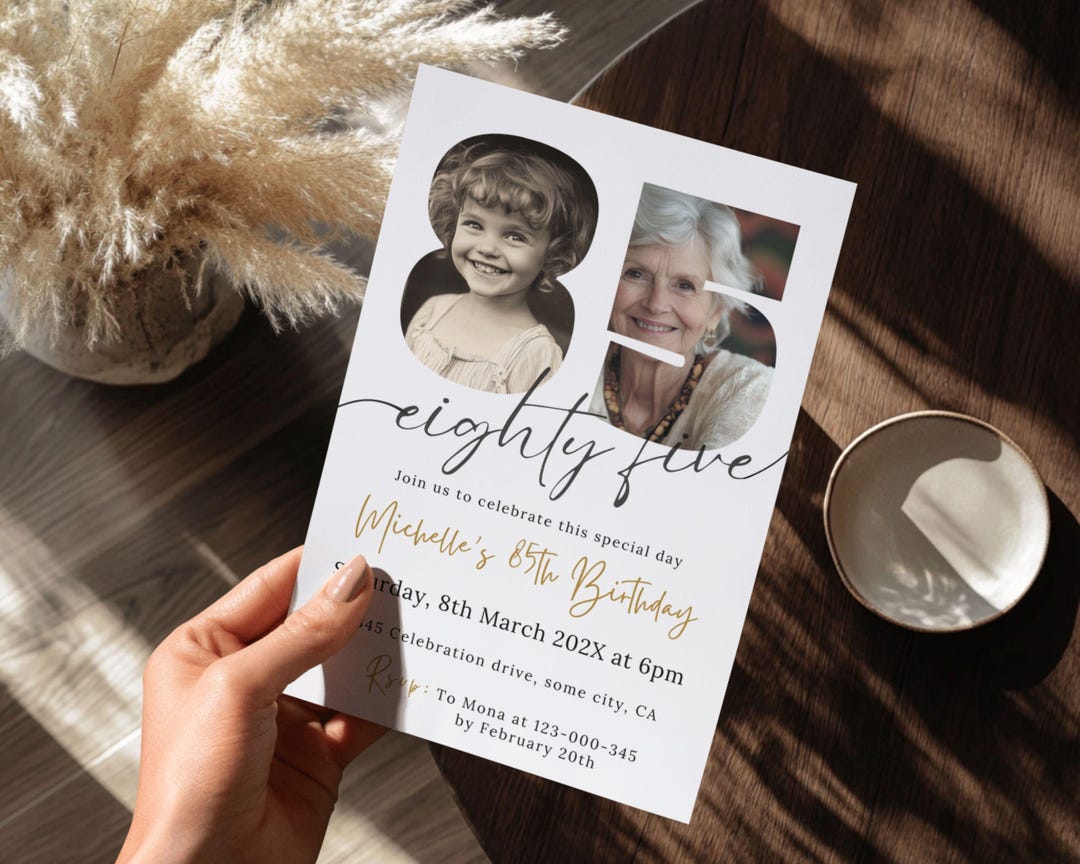 85th Birthday Invitation Template With Photo, Editable Card (digital ...