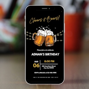 Electronic Adult Birthday Invitation For Men, Digital Surprise Beer Party For 40th, 50th, 60th, 70th birthday,   editable mobile invite 18