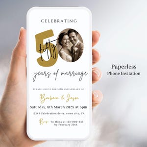 Invito digitale per il 50° anniversario, modello di foto modificabile, biglietto elettronico per i 50 anni, invito per il 50° anniversario scaricabile tramite SMS o telefono 12