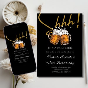 Überraschungs-Geburtstagsparty-Einladung für Männer, digitale Geburtstagsparty-Einladung für Erwachsene, Biereinladung für ihn, bearbeitbare Vorlage, Canva, 15