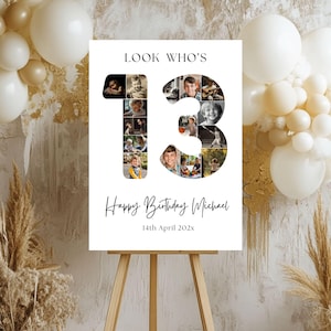 13th Birthday Poster Photo Collage Template, 13th Birthday Welcome Sign, Editable Birthday Party Banner Board Easel Lawn Yard Sign Canva 111