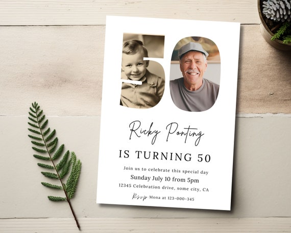 50th Invitation With Photo, Look Who's 50, 50th Birthday Invitation Template For Men, Simple Birthday Invite Male Editable,Printable, 153