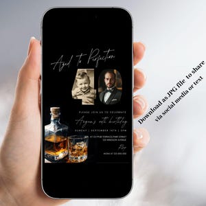 May include: Black and white digital invitation with a photo of a man and a child. The invitation reads "Aged to Perfection" and includes the text "Please join us to celebrate Argan's 40th birthday".