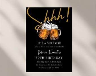 Faire-part d'anniversaire surprise pour homme, modèle modifiable d'invitation d'anniversaire de bière (toile) - 15