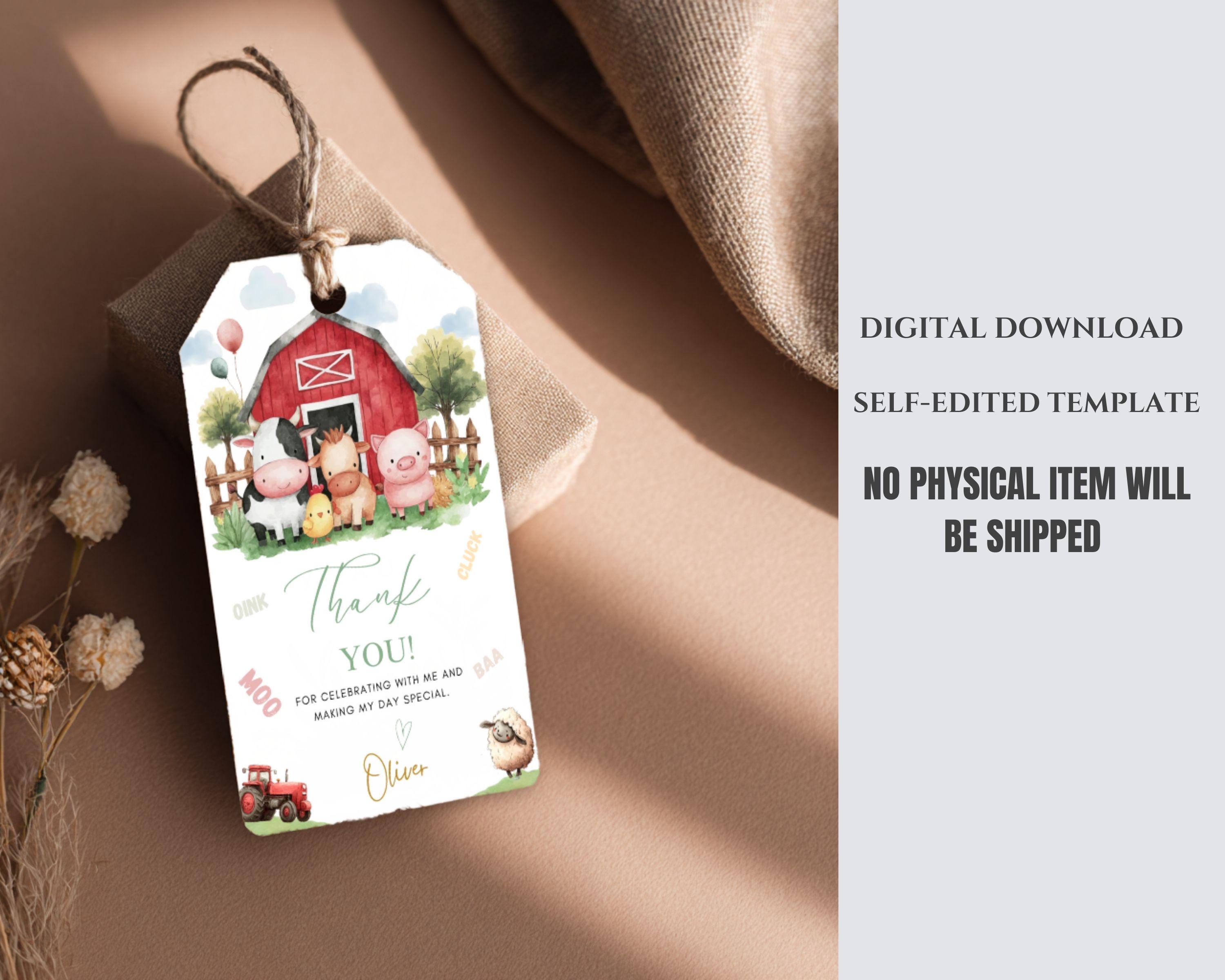 Farm Birthday Thank You Tags, Editable Canva Template, Printable Gift ...