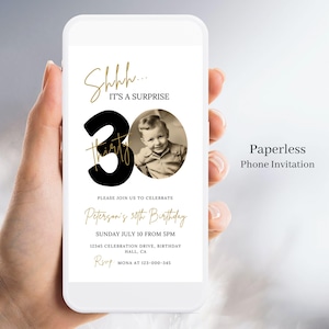 Invito a sorpresa per il 30° compleanno, download digitale, per uomini o donne, modello modificabile per invito di compleanno per adulti con foto, è una sorpresa 185