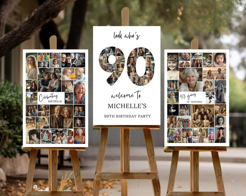 90th Birthday Photo Collage Welcome Sign | Canva Template (digital ...