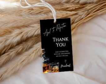 Whiskey Birthday Thank You Tags, Aged to Perfection Favor Tag, Mens Birthday - 02