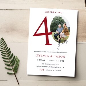 40th Wedding Anniversary Invitation Photo, Surprise 40th Anniversary Party Invite, Editable Template, Digital Download, Printable or Text 04