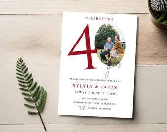 40th Wedding Anniversary Invitation Photo, Surprise 40th Anniversary Party Invite, Editable Template, Digital Download, Printable or Text 04