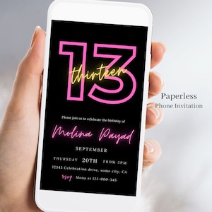 Digital 13th Birthday Invitation Girl, Black & Pink birthday invite, 14th 15th 16th 18th or any age birthday invite, Teenager Birthday, 37