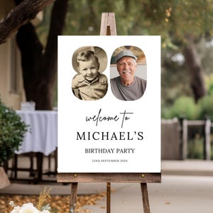 80th Birthday Welcome Sign With Photo, For Men or Women Digital Download Birthday Party Banner Editable & Printable Poster Canva Template 65