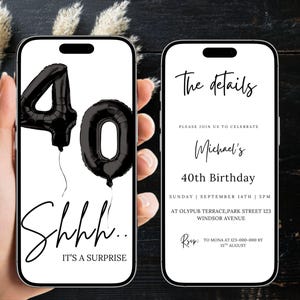 Digitale verrassing 40e verjaardagsuitnodiging - minimalistische zwart-wit uitnodiging voor hem of haar - modern mijlpaalfeest download canva 224