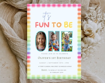 Fun to Be One Photo Birthday Invitation, Editable Printable (Digital Download) -113
