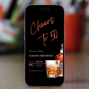 Electronic Adult Birthday Invitation For Men, Digital Surprise Whiskey Birthday Party For 40th, 50th, 60th, 70th years, mobile invite 22
