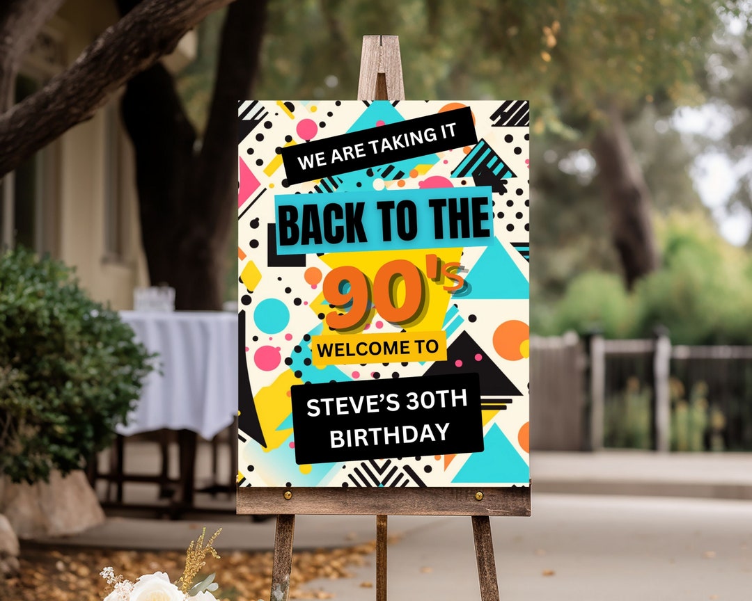 Editable 90's Birthday Party Welcome Sign, Back to the 90s, Throwback ...