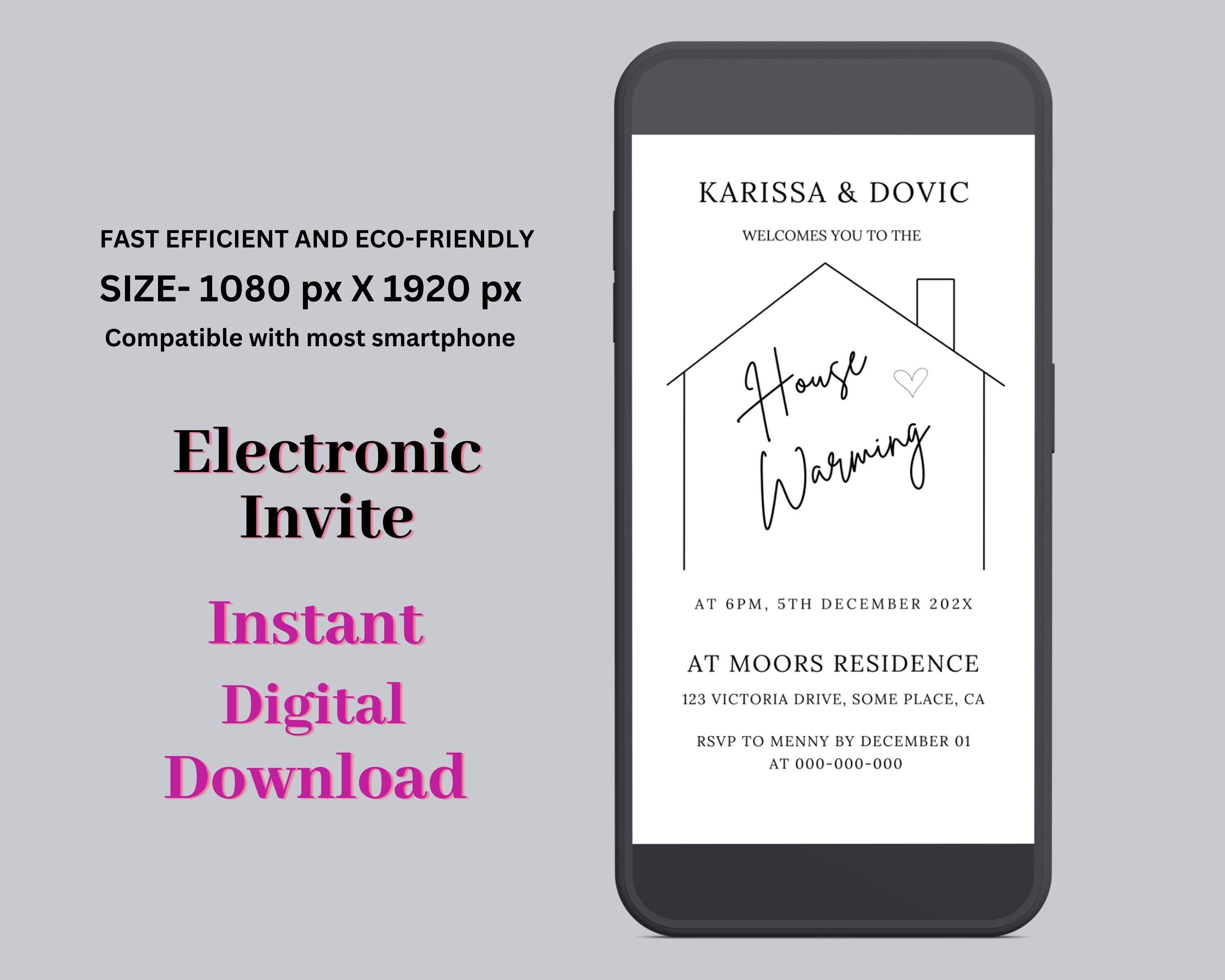 Electronic Housewarming Invitation, Simple Editable Template (digital ...