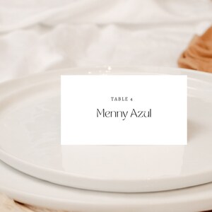 Plantilla de tarjeta de lugar de boda, tarjeta de lugar de boda digital, tarjetas de lugar modernas minimalistas, tarjetas de nombre, plantilla de tarjeta de lugar con iconos de comida Emily
